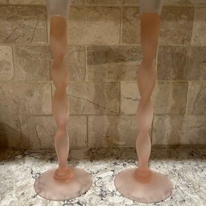 Elegant Tall Frosted Pink Candle Holders